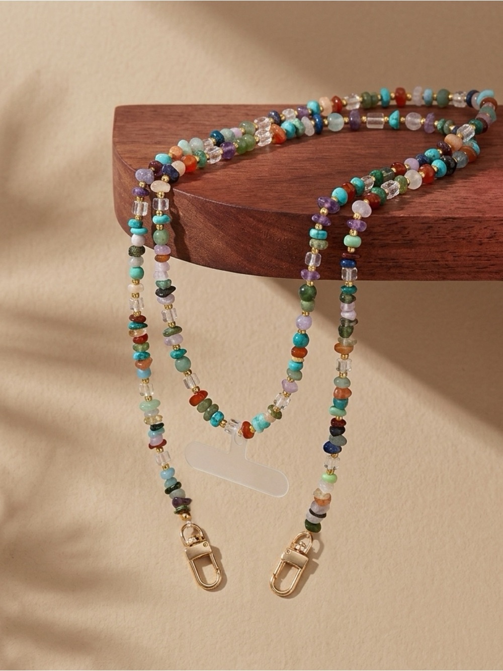 Multi-Color Beaded Crossbody Phone  Strap with Gold Hardware